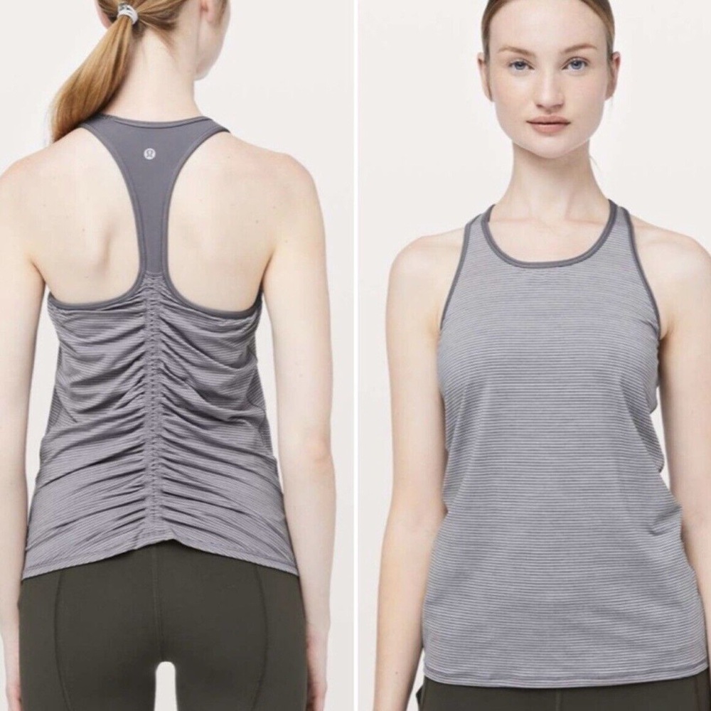 Lululemon Athletica Ruche Of Adrenaline Gray Stripes Tank Top